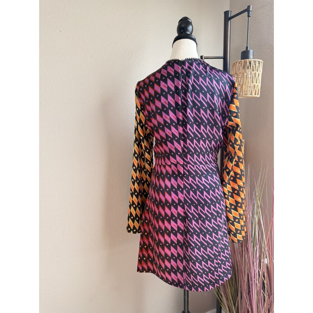 Zara Dress Small Boho Multicolor Psychedelic Mini Beaded Neckline EUC - Picture 2 of 5